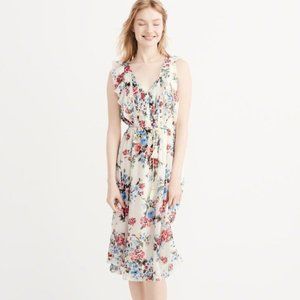 Ruffle Floral Midi Dress with Cinched Tassel Waist